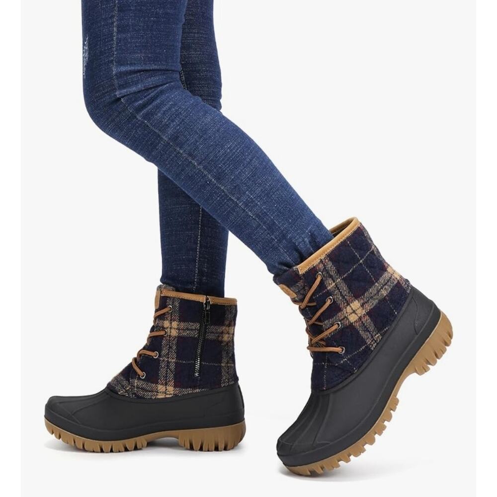 STQ Duck Snow Boots, Women Waterproof Winter Quilted, Antique Navy Plaid, Size 8 - Picture 7 of 7